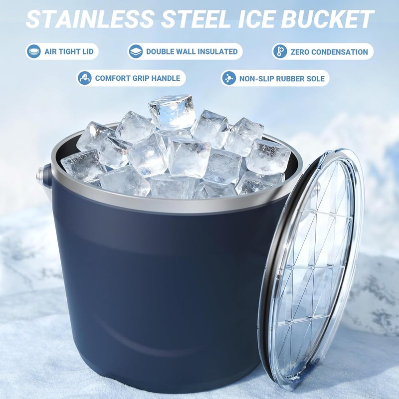 Luxfuel 7.5L Beverage & Ice Bucket with Lid, Stainless Steel, Includes Scoop & Tongs, Holds 6 Beer Bottles or 3 Wine Bottles, Keeps Drinks Cold for Hours, Easy Carry Handle for Parties & Outdoor - Image 2